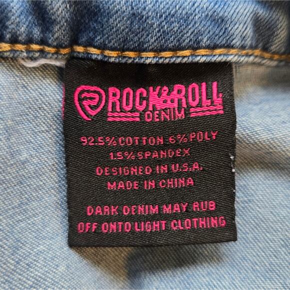 E Rock & Roll Denim Bargain Button Bell Flared Blue Jeans Dyed Frayed Hem Sz 30 - Picture 10 of 10